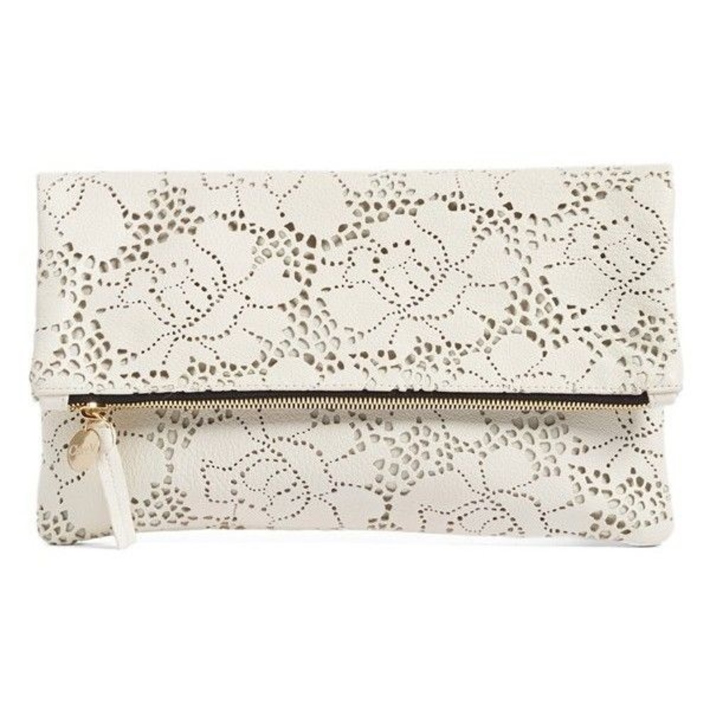 CLARE V LEATHER LACE CLUTCH